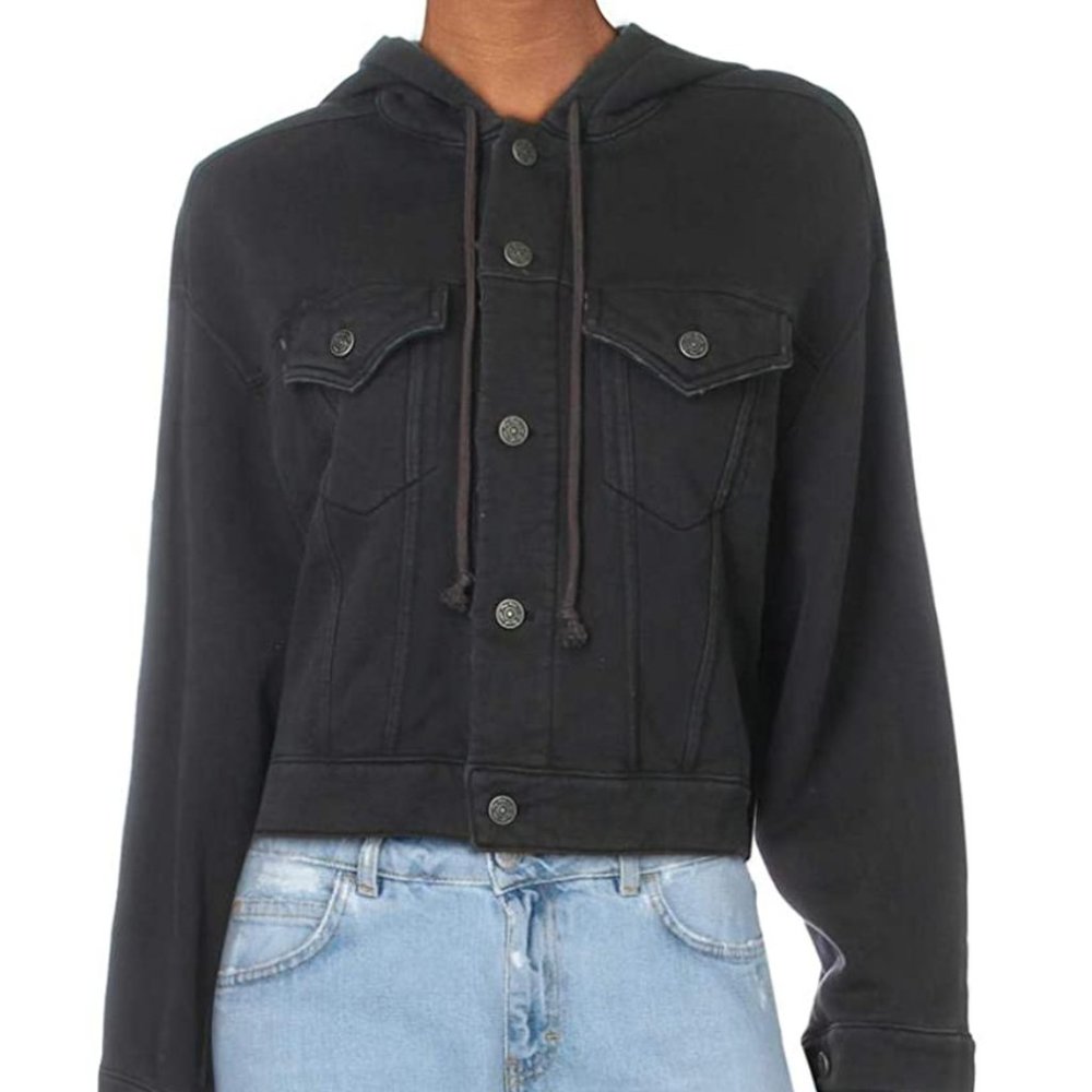 Free People Women's Destroyed Hooded Cropped Fleece Jacket